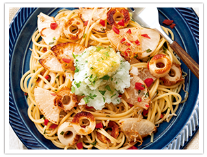 ちくわと大根のじゃこ梅パスタ