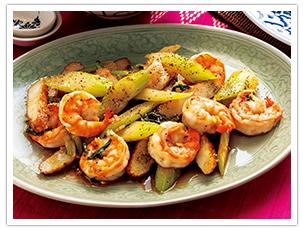 エビとセロリのオイスターペッパー炒め