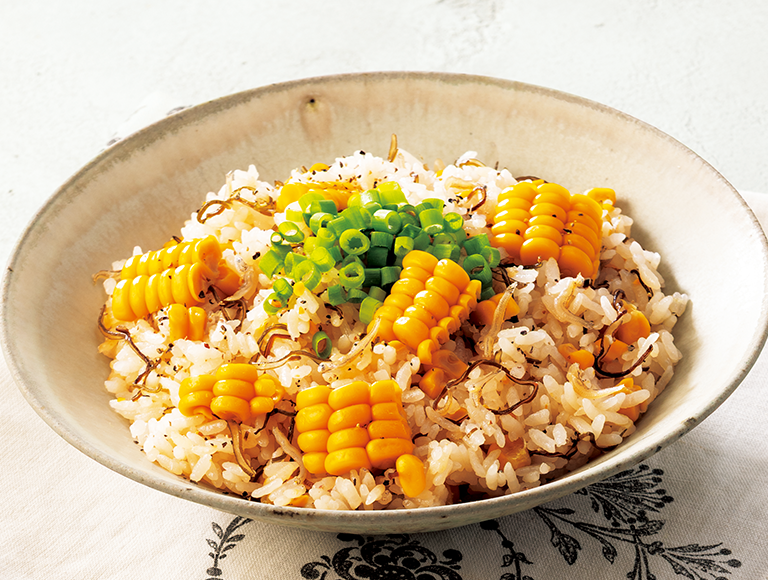 トウモロコシとじゃこの炊き込みご飯