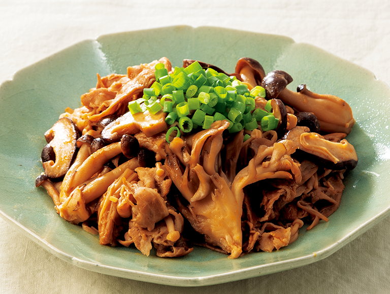 きのこと豚肉の甘酸っぱ炒め