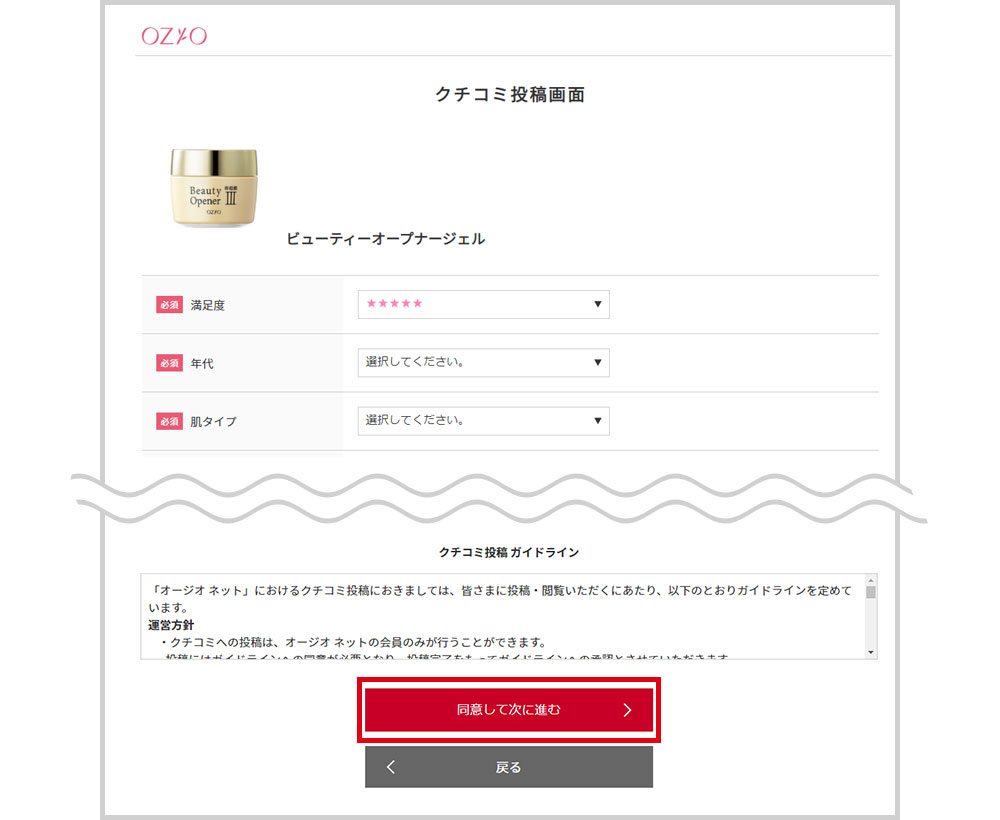 STEP2　必須項目を入力し、【同意して次に進む】ボタンをクリック。