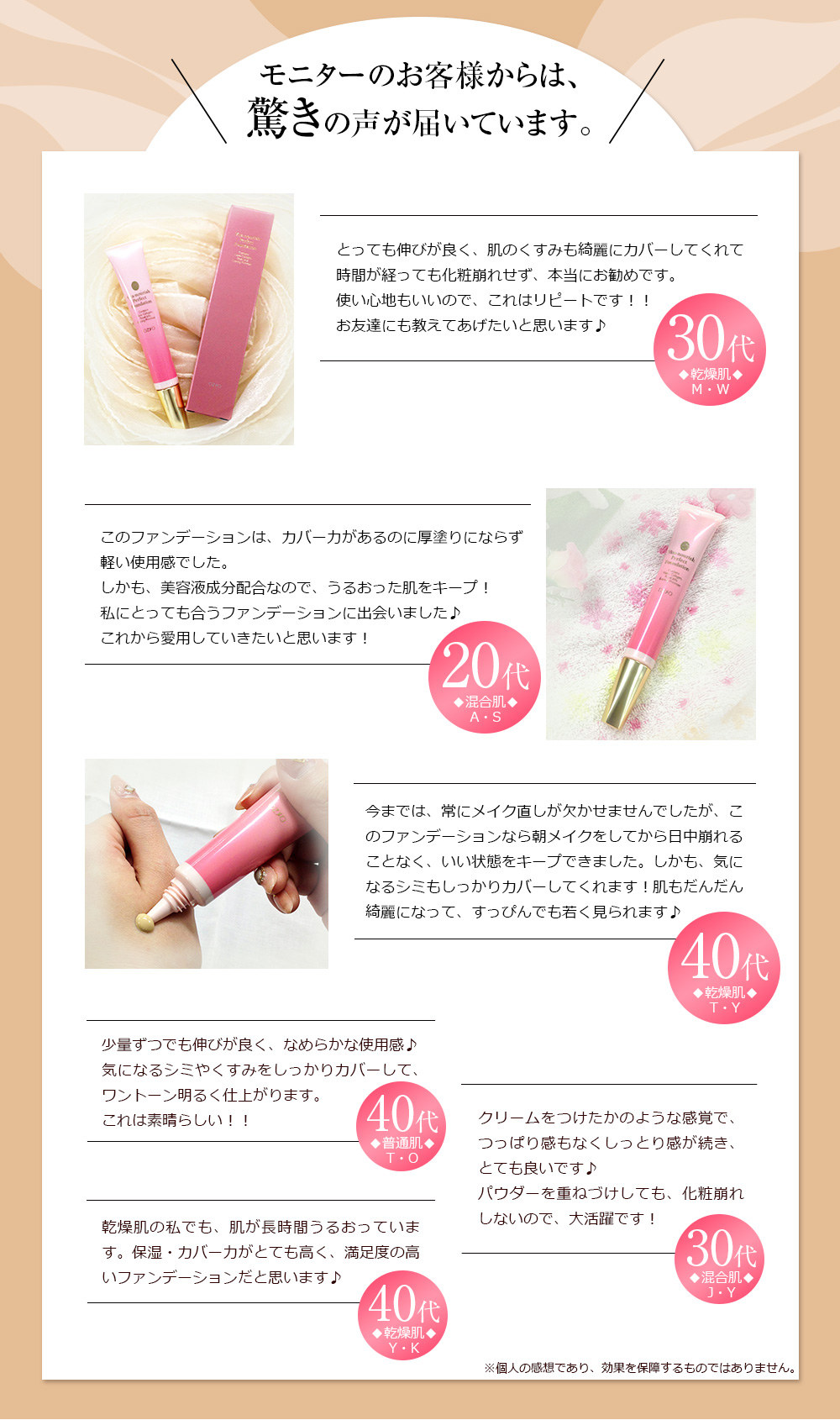 モニターのお客様からは、驚きの声が届いています。