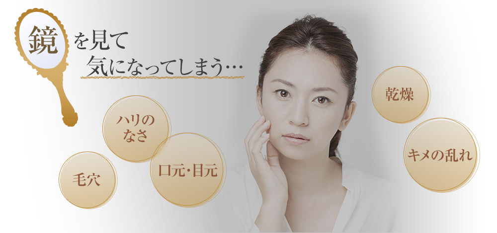 鏡を見て気になってしまう…毛穴、ハリのなさ、口元・目元、乾燥、透明感のなさ