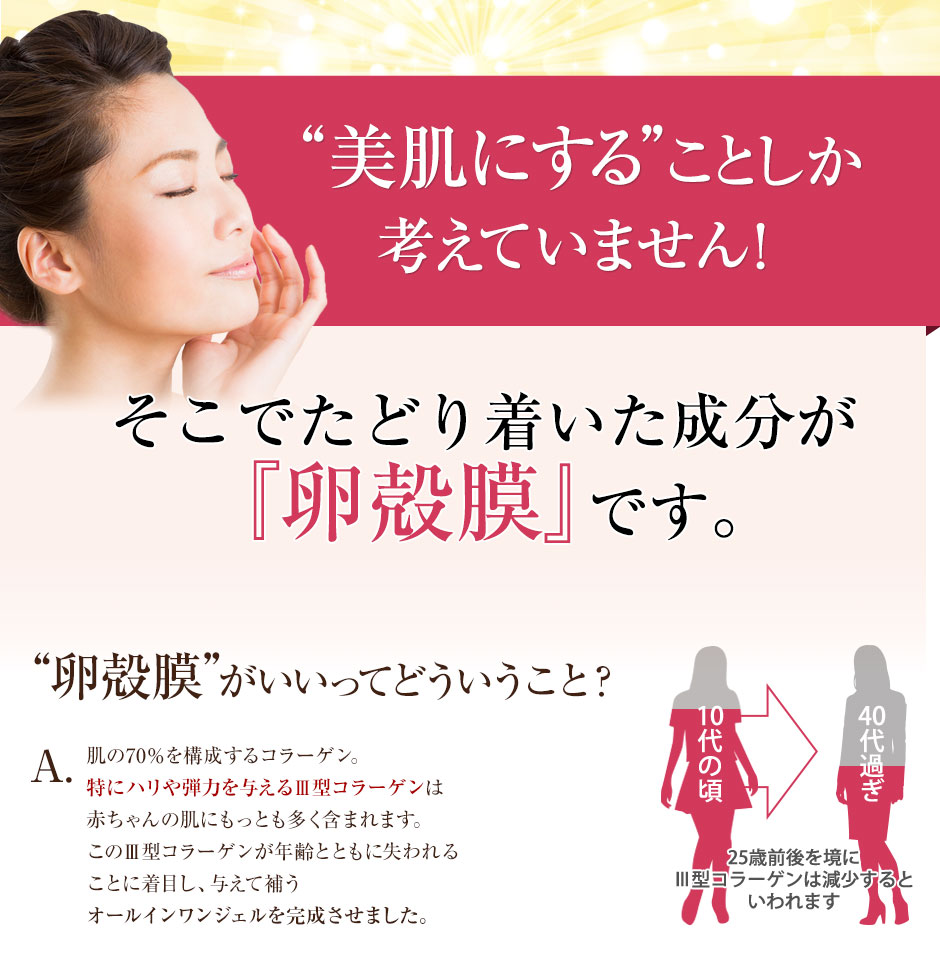 “美肌にする”ことしか考えていません!実感力でたどり着いた成分それが『卵殻膜』です。“卵殻膜”がいいってどういうこと?
