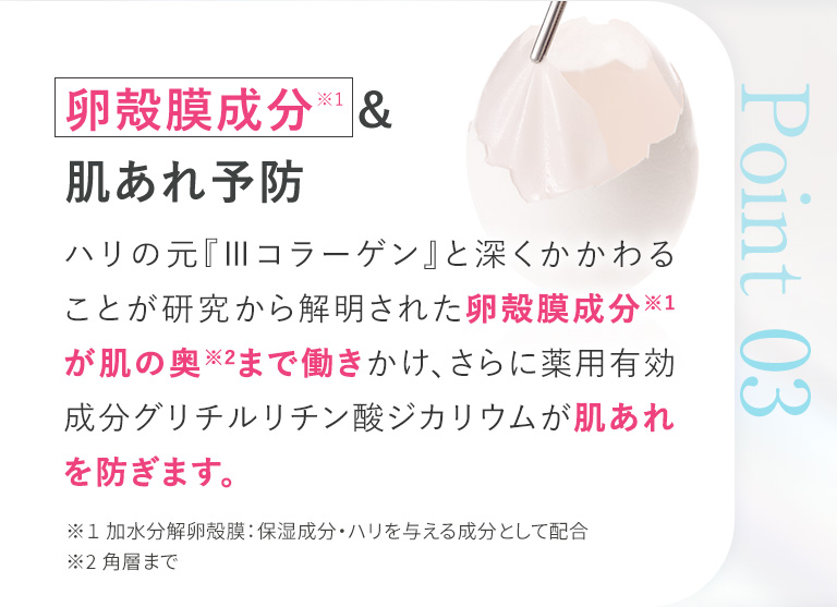 ポイント03　卵殻膜成分＆肌あれ予防（抗炎症）