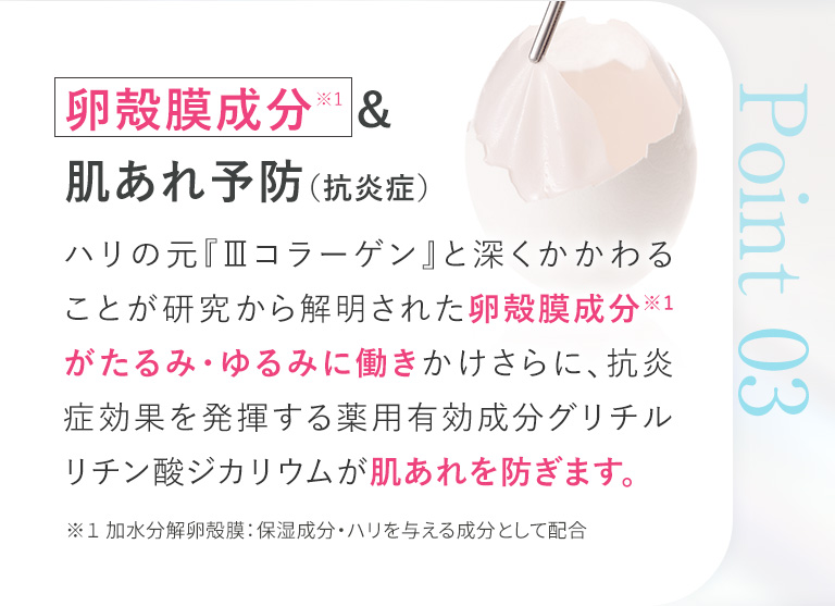 ポイント03　卵殻膜成分＆肌あれ予防（抗炎症）