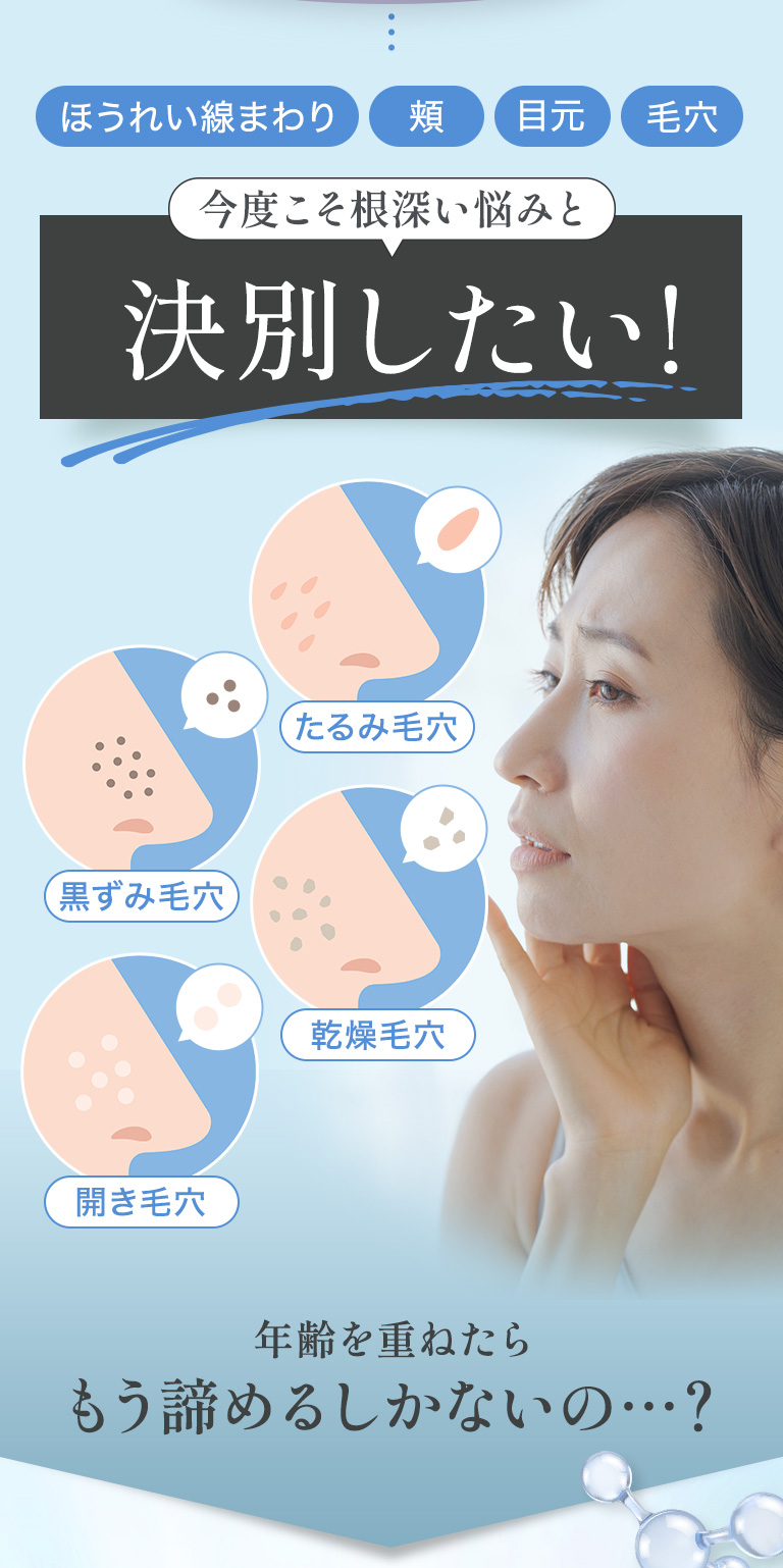 ほうれい線・頬・目元・毛穴　今度こそ根深い悩みと決別したい　年令を重ねたらもう諦めるしかないの・・・？