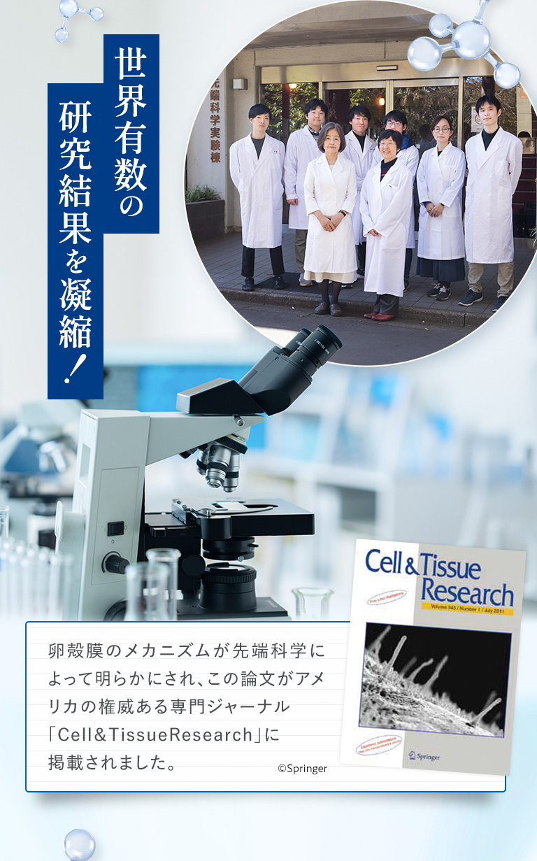 世界有数の研究結果を凝縮！卵殻膜のメカニズムが先端科学によって明らかにされ、この論文がアメリカの権威ある専門ジャーナル「Cll&TissueResearch」に掲載されました