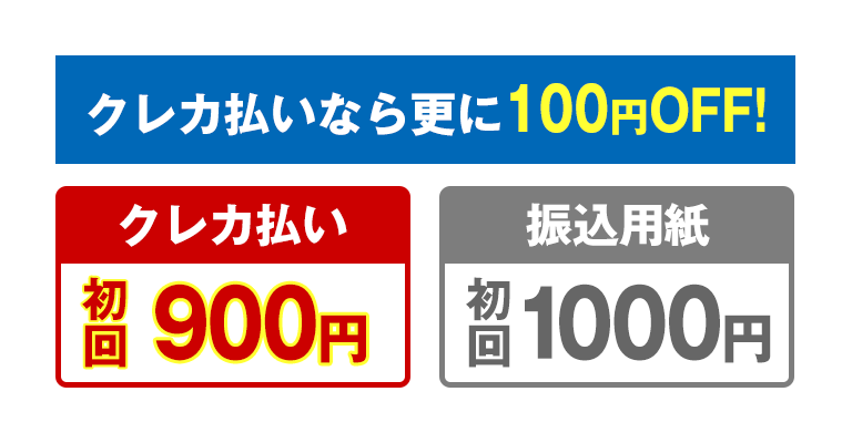クレカ払いなら更に100円OFF!
