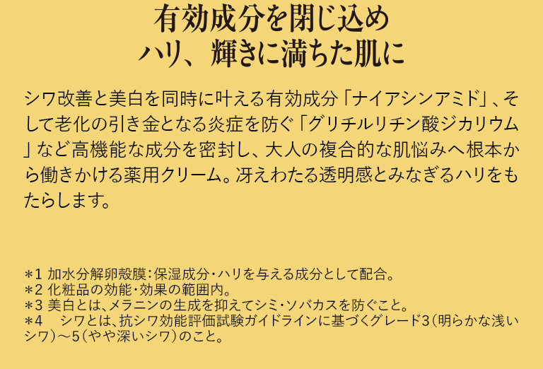 有効成分を閉じ込めハリ・輝きに満ちた肌に