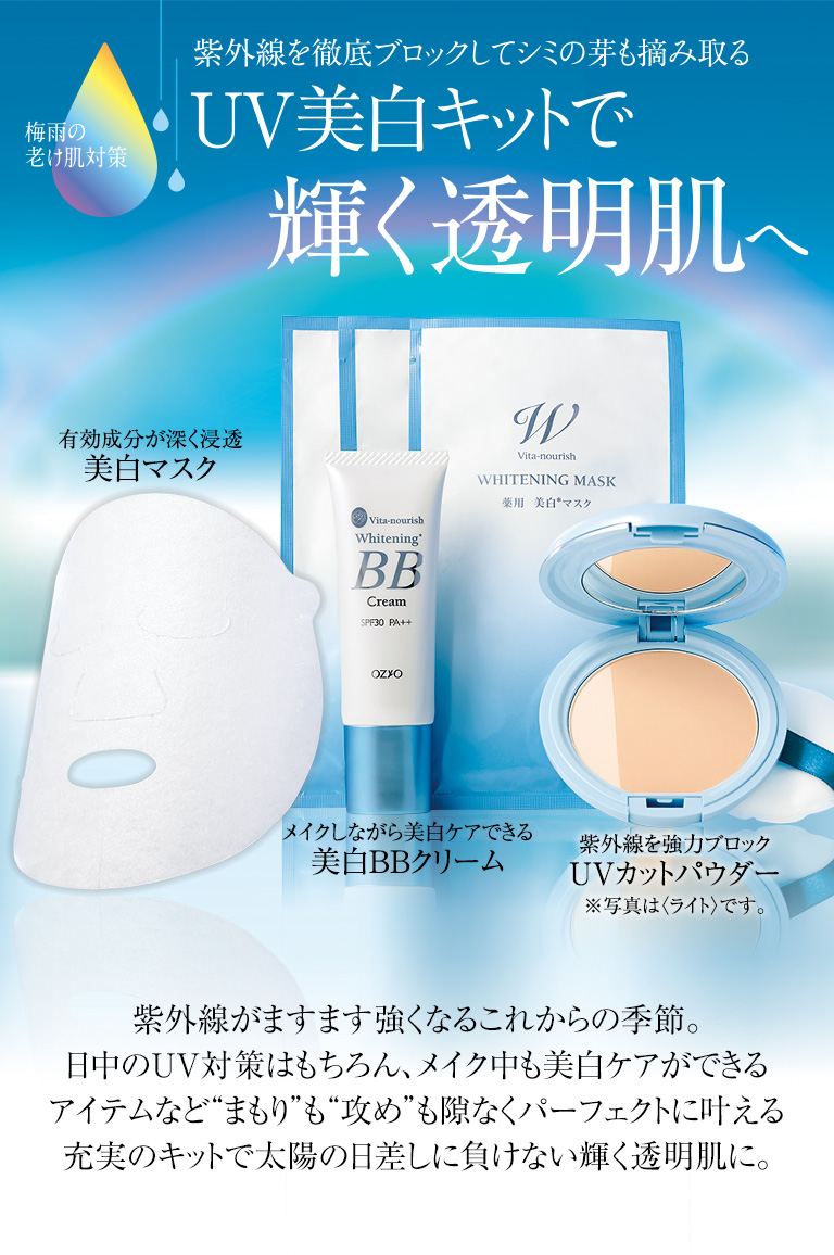 紫外線を徹底ブロックしてシミの芽も摘み取る　UV美白キットで輝く透明肌へ