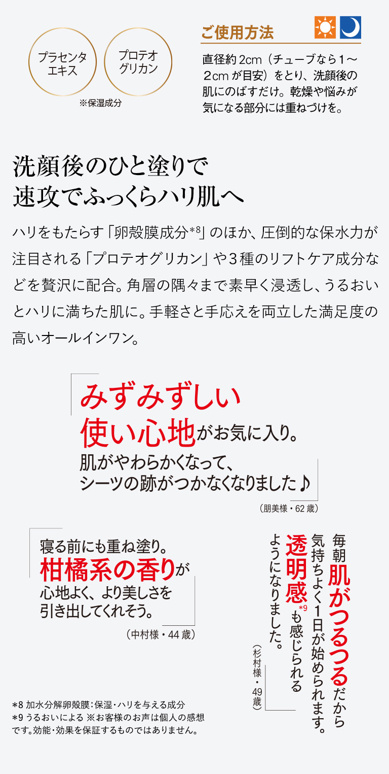 洗顔後のひと塗りで速攻でふっくらハリ肌へ