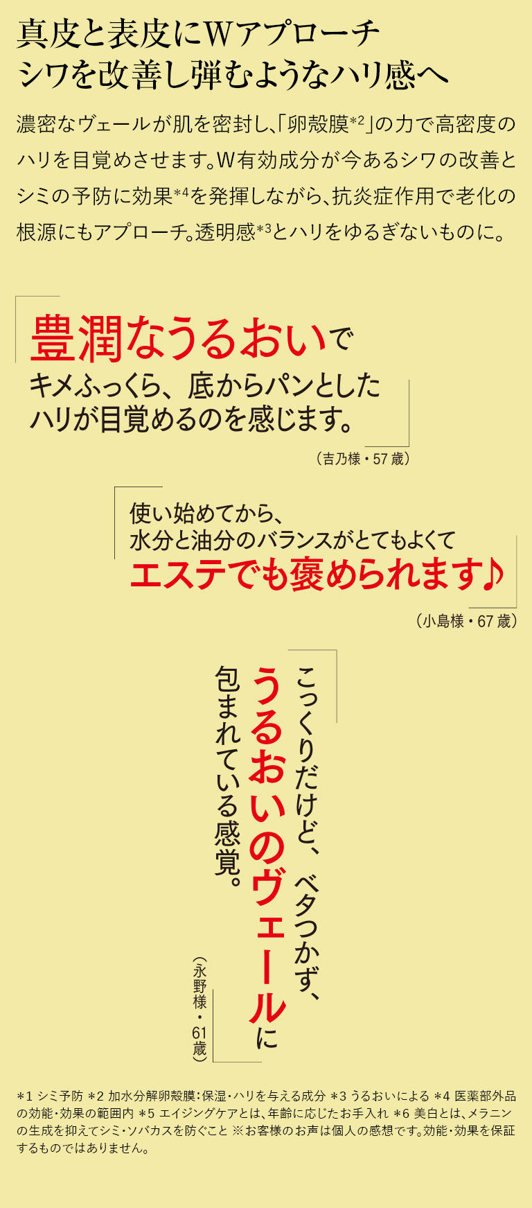 真皮と表皮にWアプローチシワを改善し弾むようなハリ感へ