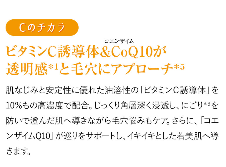 Cのチカラ　ビタミンC誘導体＆CoQ10が透明感と毛穴にアプローチ