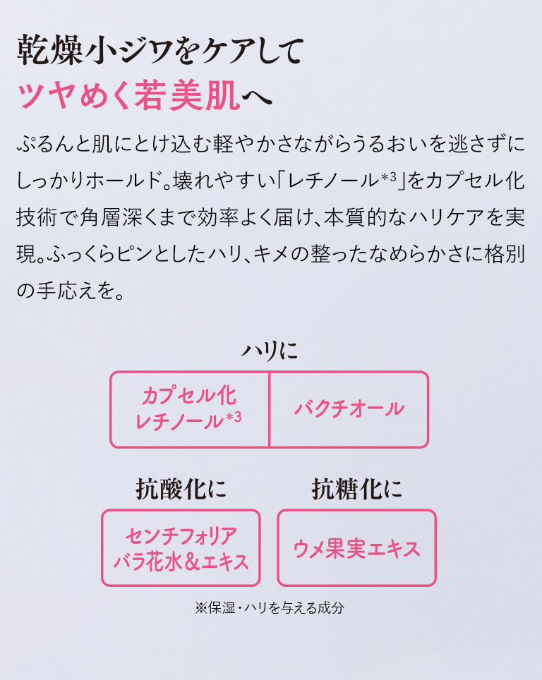 乾燥小ジワをケアしてツヤめく若美肌へ